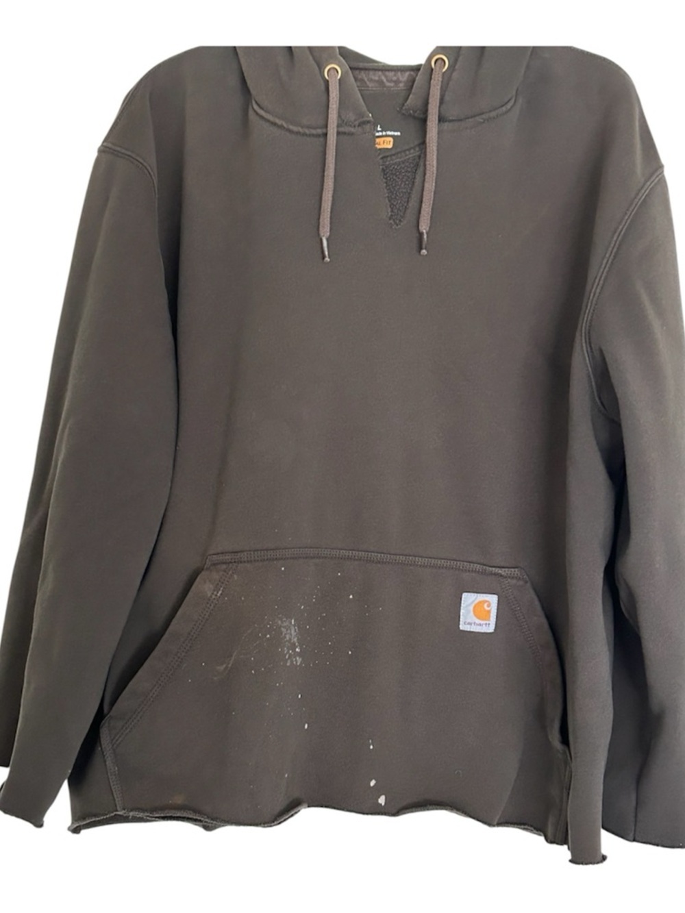 Reworked Carhartt Heavyweight Distressed Raw Hem Hoodie - Size L